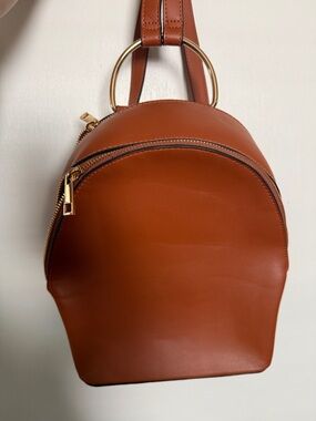 a new day Tan Faux-Leather Mini Backpack with Gold Ring Detail